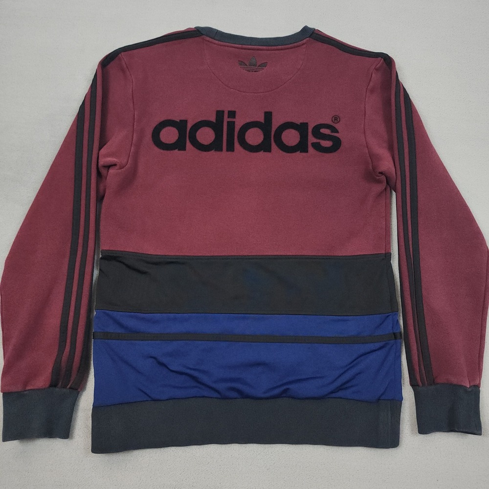 Adidas Originals Sweatshirt Mens S Burgundy Baroque Flocked Trefoil Colorblock - Picture 7 of 11